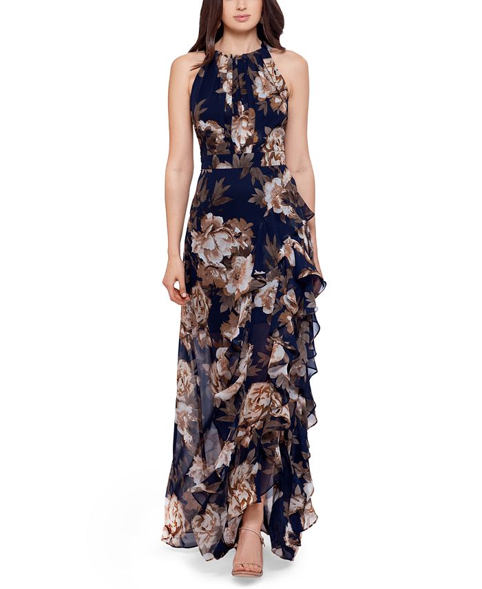 Betsy Adam Ruffle Trim Halter Gown Macy s