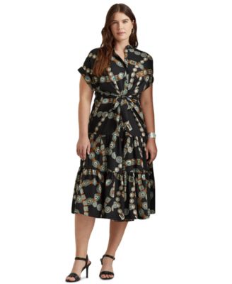 Lauren Ralph Lauren - Plus-Size Belt-Print Crepe Shirtdress