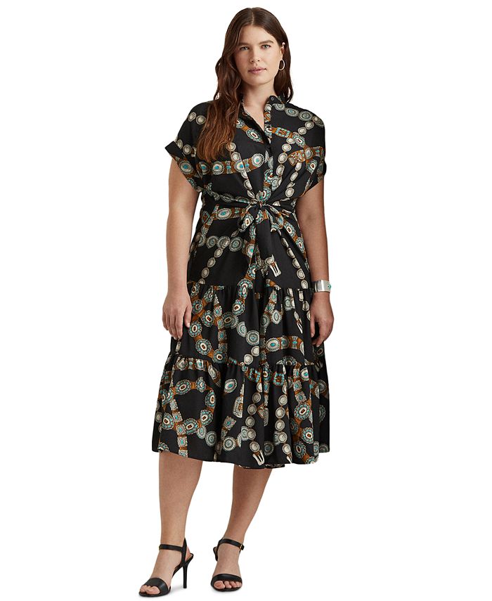 Lauren Ralph Lauren Plus-Size Belt-Print Crepe Shirtdress & Reviews -  Dresses - Plus Sizes - Macy's