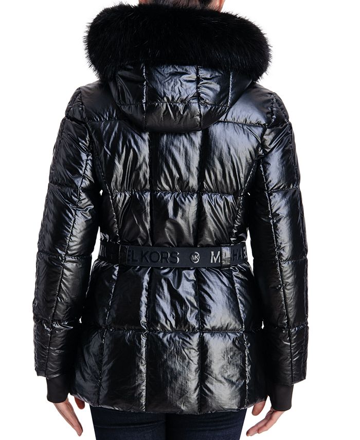 Michael Kors Women's Metallic Belted Hooded Puffer Coat & Reviews Coats & Jackets Women Macy's