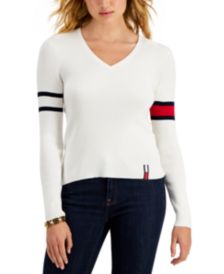 Cotton V-Neck Flag-Sleeve Sweater