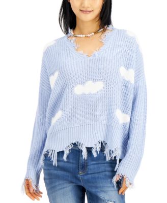 Just Polly - Juniors' Clouds Destructed V-Neck Sweater