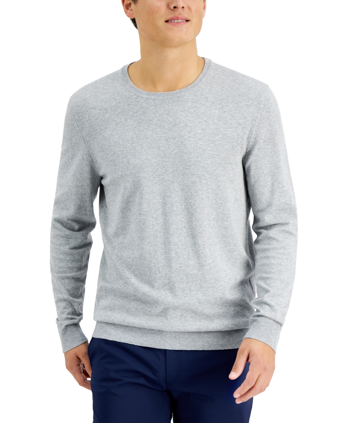 Shop Alfani Men's Solid Crewneck Sweater, Created For Macy's In Casual Grey Heather