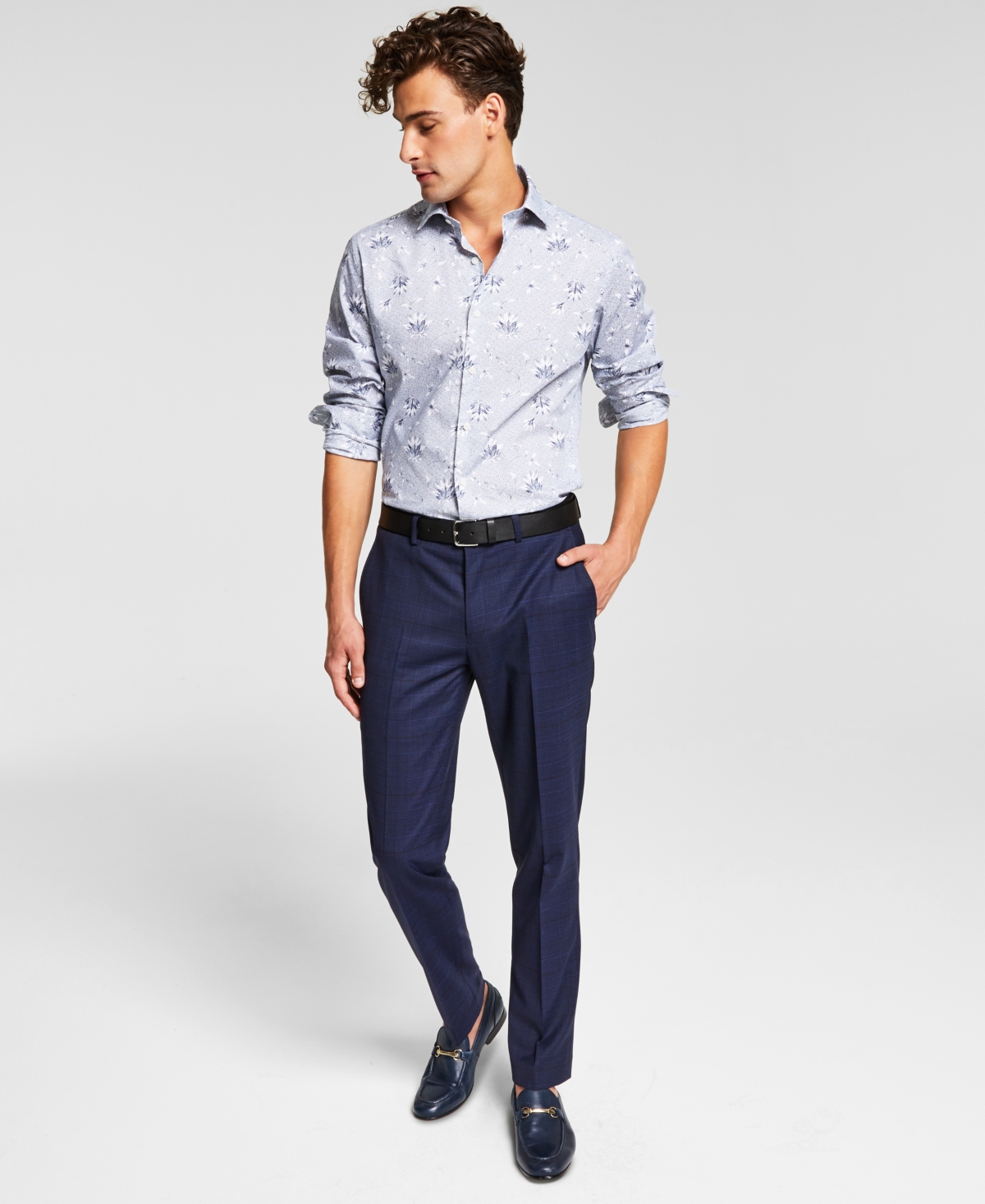 Bar Iii Men's Slim-fit Wool Suit Pants, Created For Macy's In Navy Plaid
