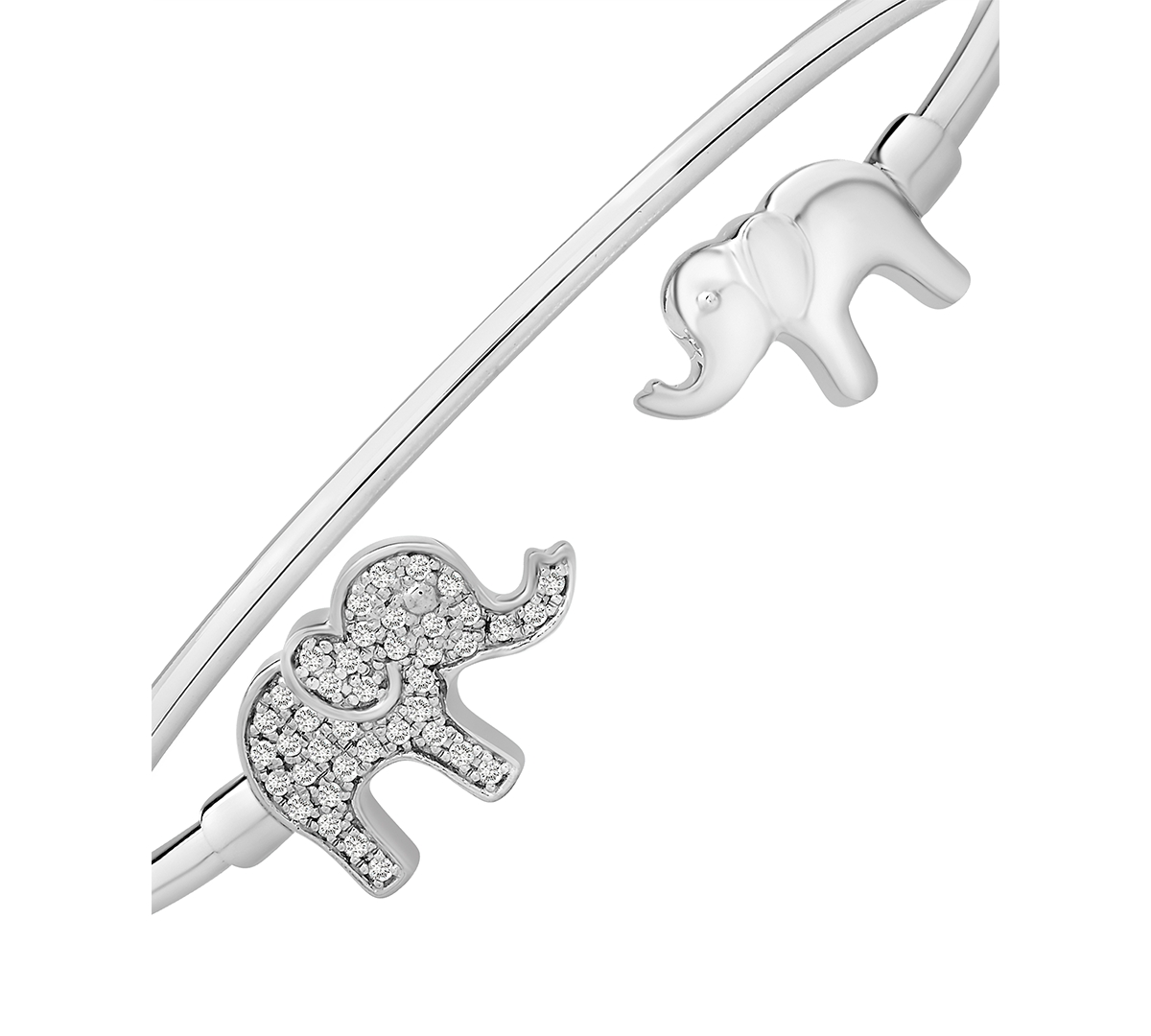 Diamond Elephant Cuff Bangle Bracelet (1/4 ct. t.w.) in Sterling Silver or 14k Gold-Plated Sterling Silver, Created for Macy's - Sterling Silv