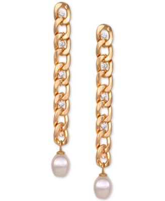 Gold-Tone Imitation Pearl & Crystal Chain Drop Earrings