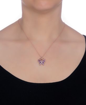 Amethyst (1 ct. t.w.) & White Topaz Accent Butterfly Pendant Necklace in 14k Rose Gold-Plated Sterling Silver