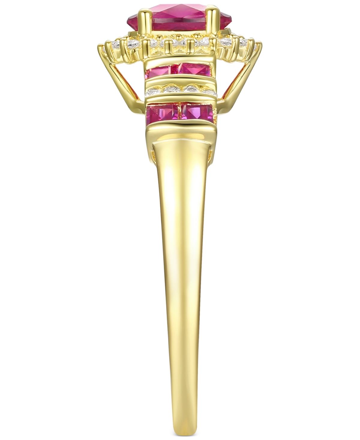 Sapphire (1 ct. t.w.) & Diamond (1/8 ct. t.w.) Ring (Also in Emerald & Ruby) in 14k Gold - Ruby with 14k Yellow Gold