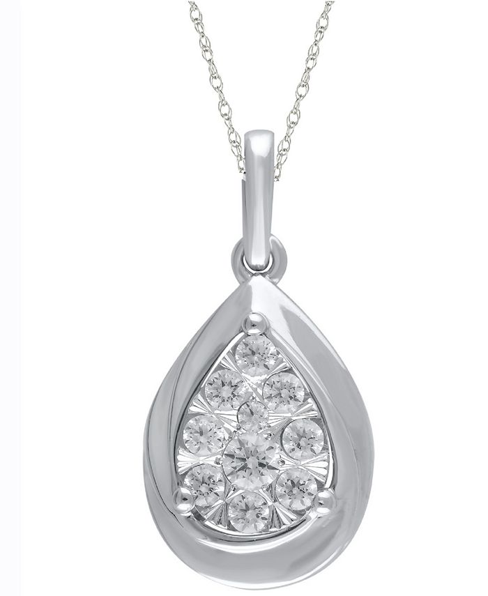 Macy's Diamond Teardrop Cluster Pendant Necklace (1/4 ct. t.w.) in 10k