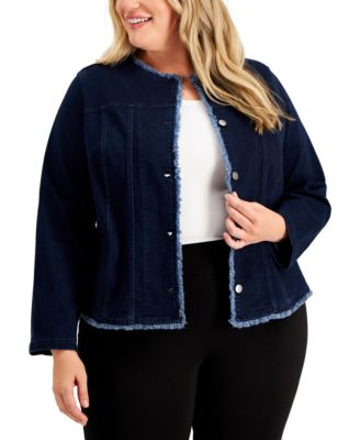 Kasper - Plus Size Fringed Denim Jacket