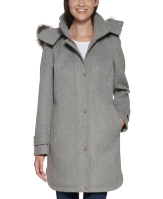 calvin klein faux fur hooded walker coat