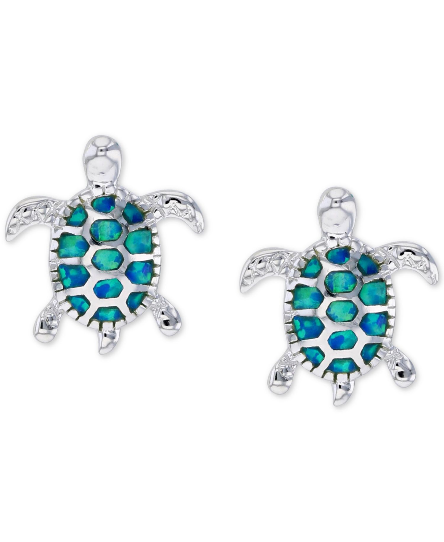 Lab-Created Blue Opal Turtle Stud Earrings in Sterling Silver