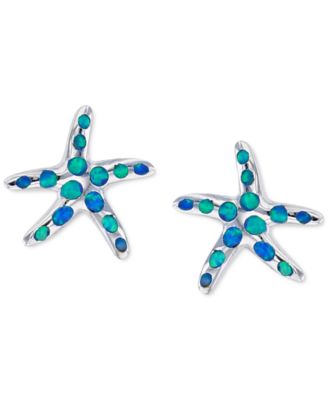 Lab-Created Blue Opal Starfish Stud Earrings in Sterling Silver