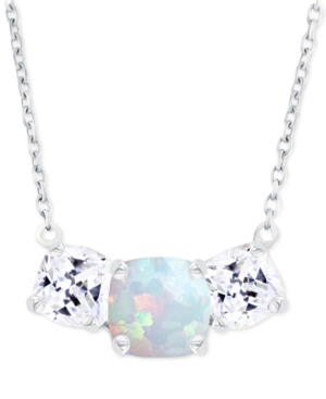 MACY'S LAB-GROWN OPAL (1/4 CT. T.W.) & LAB-GROWN WHITE SAPPHIRE (1 CT. T.W.) TRIPLE STONE 18" PENDANT NECKL