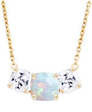 MACY'S LAB-GROWN OPAL (1/4 CT. T.W.) & LAB-GROWN WHITE SAPPHIRE (1 CT. T.W.) TRIPLE STONE 18" PENDANT NECKL