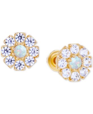 Macy's - Lab-Grown Opal (1/20 ct. t.w.) & Lab-Grown White Sapphire (1/2 ct. t.w.) Stud Earrings