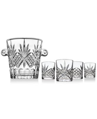 Godinger - Dublin Crystal Ice Bucket & 4 Double Old-Fashioned Glasses