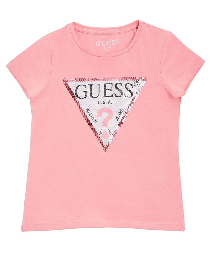 GUESS Little Girls Sequin Logo Short Sleeve T-shirt - Macy's