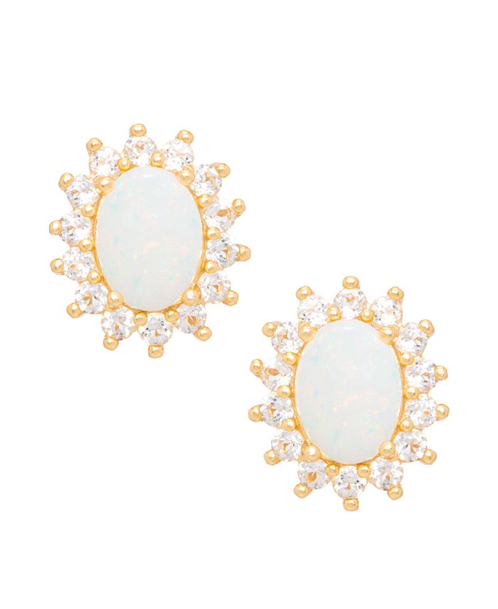 Macy's - Opal (1-3/8 ct. t.w.) and White Topaz (9/10 ct. t.w.) Stud Earrings in 18k Gold-Plated Sterling Silver