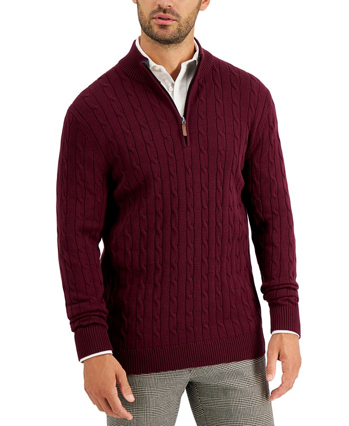 Club Room Men's Cable Knit Quarter-Zip Cotton Sweater, Created for Macy's &  Reviews - Sweaters - Men - Macy's