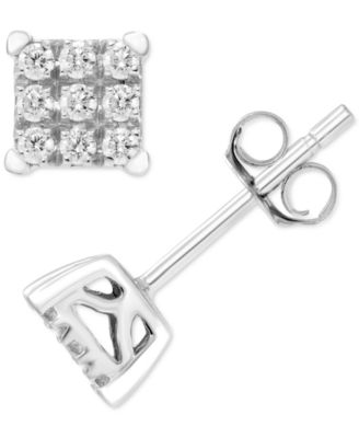 Diamond Square Cluster Stud Earrings (1/4 ct. t.w.) in 10k White Gold