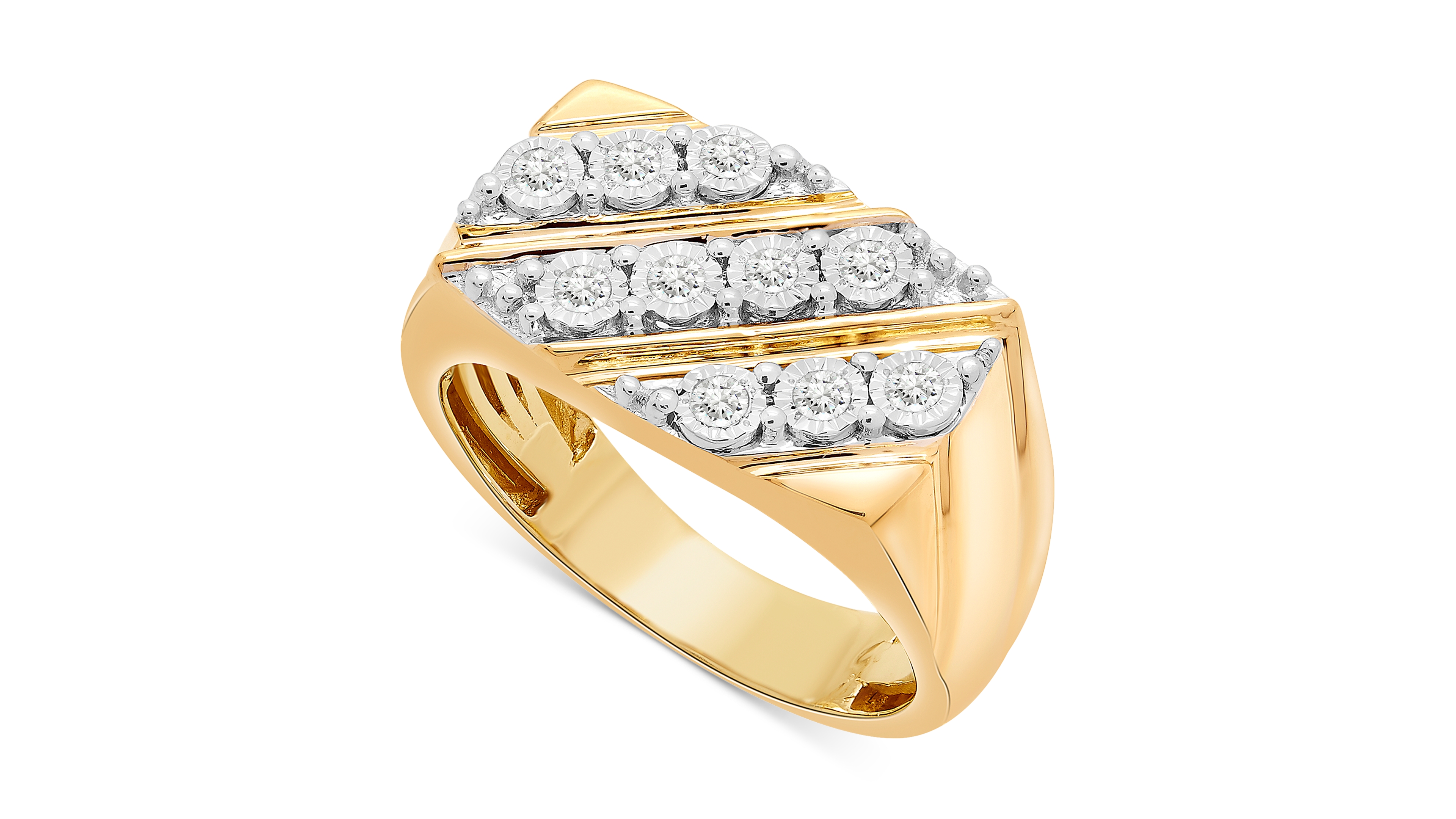 Men's Diamond Diagonal Cluster Ring (1/4 ct. t.w.) in 14k Gold-Plated Sterling Silver