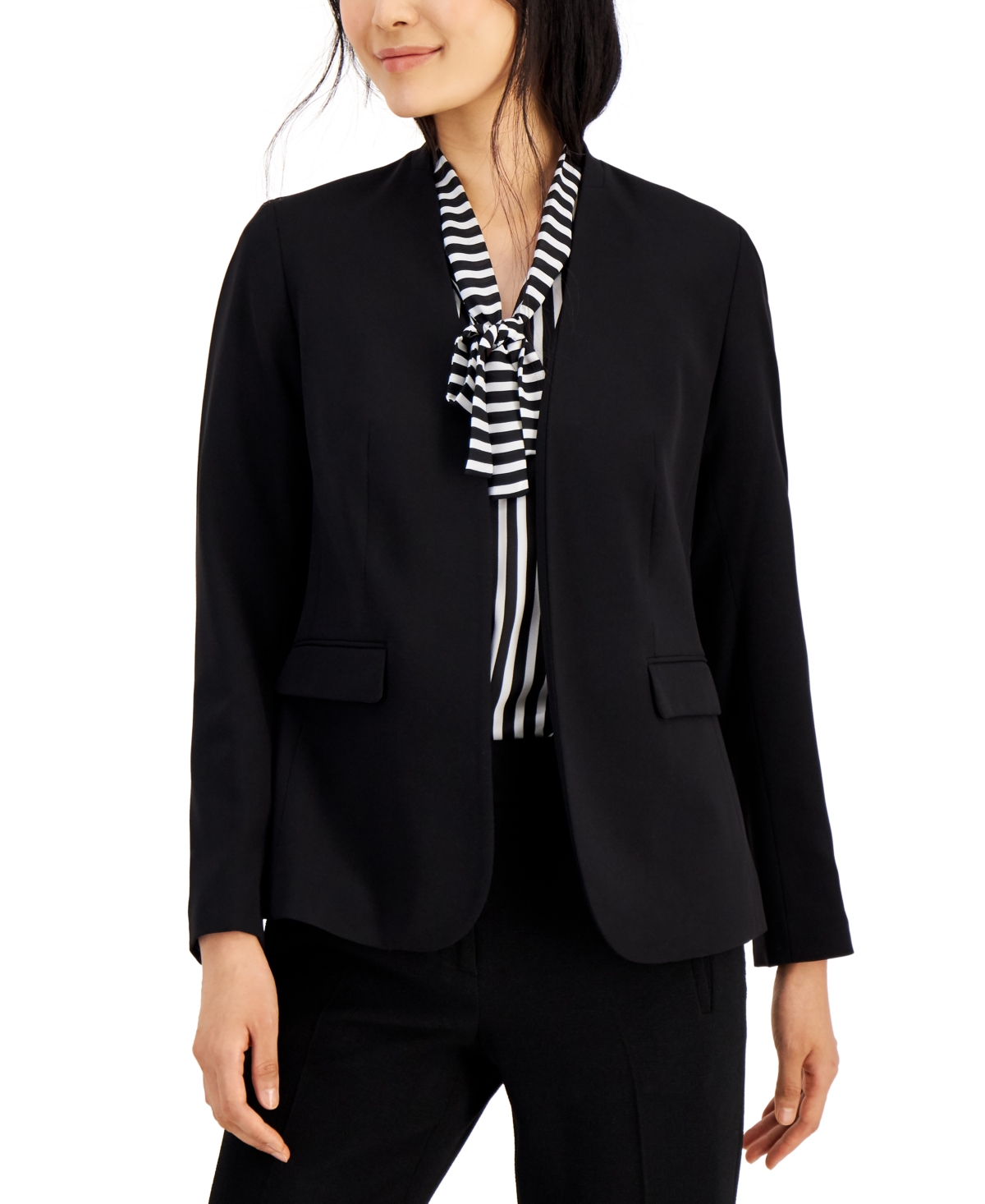 Women's Collarless Open-Front Blazer, Created for Macy's - Granite Gray