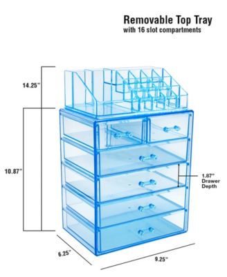 2 Piece Acrylic Makeup and Jewelry Storage Organizer Case (6 Drawers and Lipstick Tray)