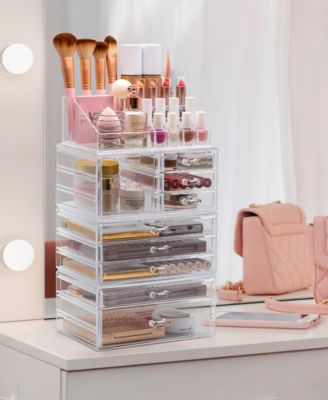 4-piece Makeup and Jewelry Storage Case Display - Spacious Design - Great for Bathroom, Dresser, Vanity and Countertop