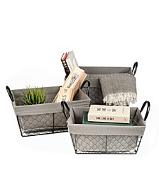 Rectangular Shaped Wire Baskets with Removable Fabric Liner, Set of 3