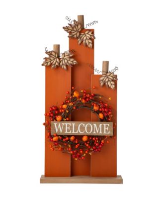 30" H Fall Lighted Wooden Pumpkin Decor with Wreath