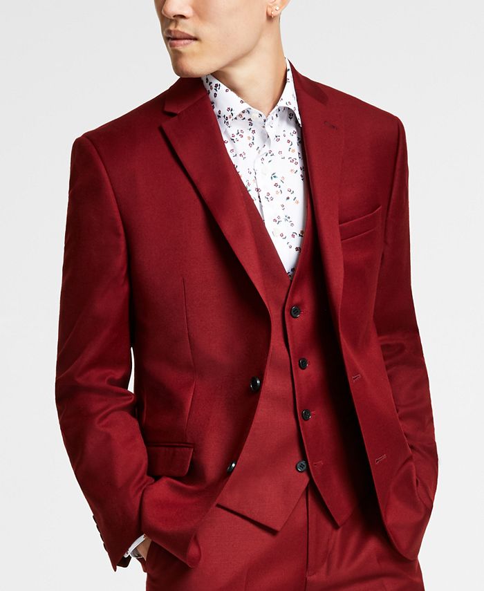 Bar III Men's Slim-Fit Red Solid Suit Jacket, Created for Macy's - Macy's
