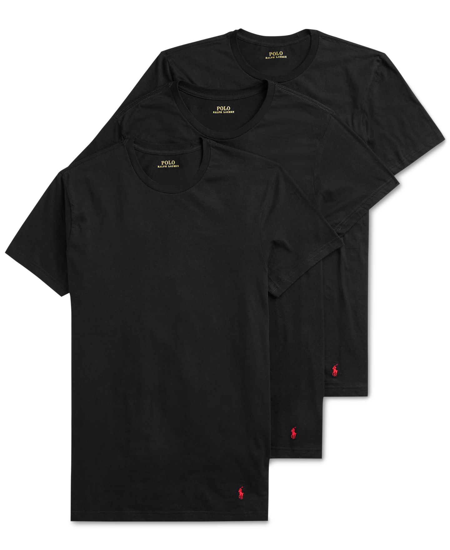 Бельё Undershirts для мужчин, круглый вырез, 3 шт. — Polo Ralph Lauren, цвет: Чёрный — фото 2