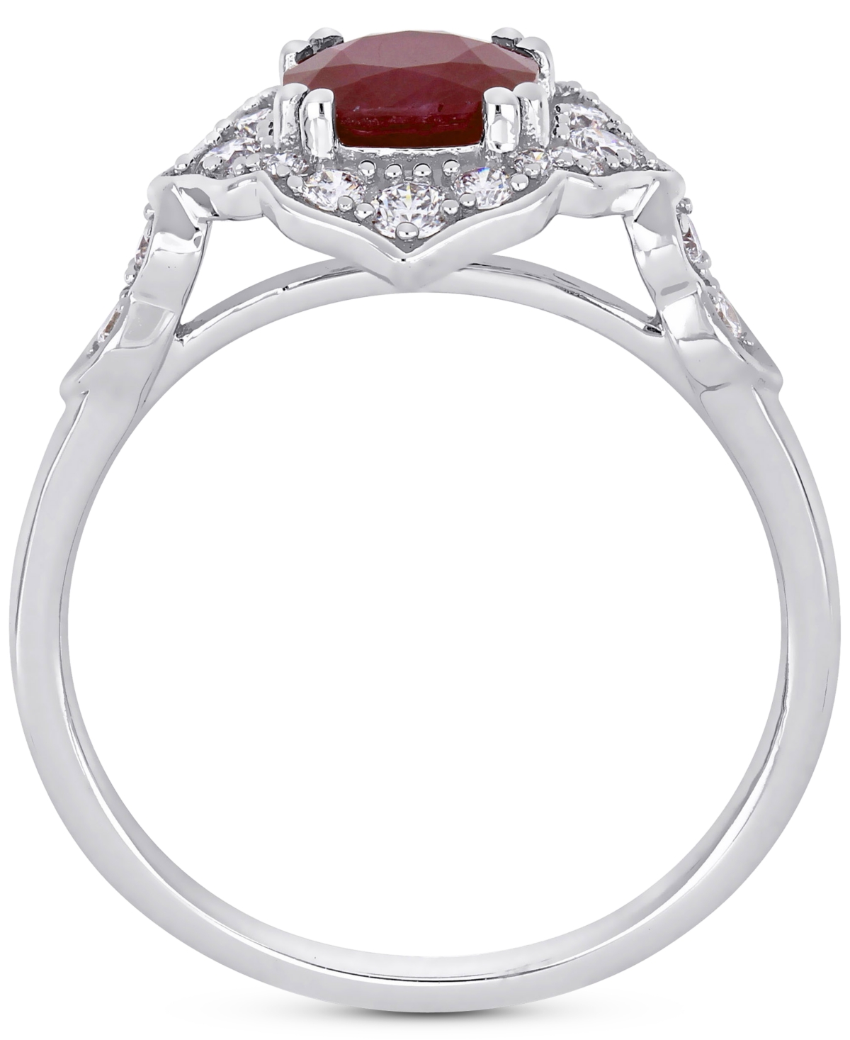 (1-1/4 ct. t.w.) & Diamond (1/3 ct. t.w.) Halo Ring in 14k White Gold - Ruby