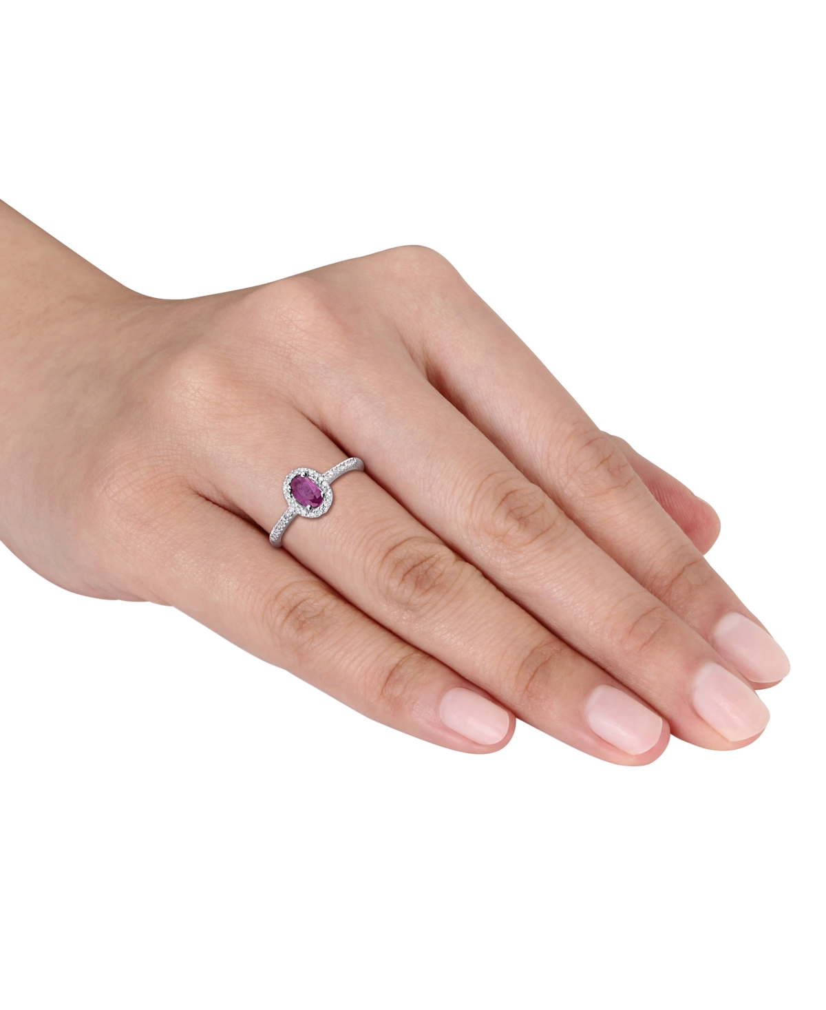 (5/8 ct. t.w.) & Diamond (1/8 ct. t.w.) Oval Halo Ring in 10k White Gold - Ruby