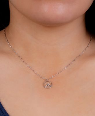 Cubic Zirconia Wave Pendant Necklace in Sterling Silver, 16" + 2" extender, Created for Macy's