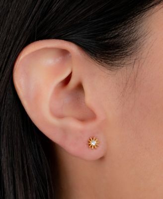 Cubic Zirconia Sun Ray Stud Earrings in Gold-Plated Sterling Silver
