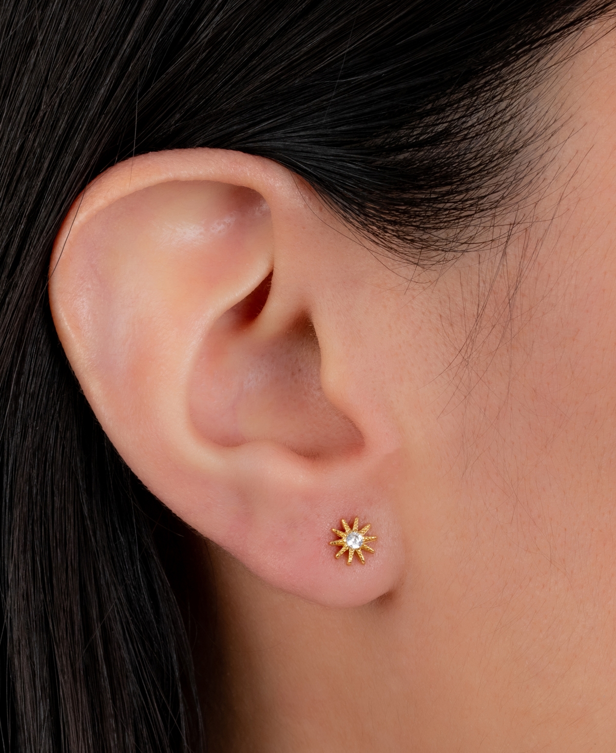 Macy's Cubic Zirconia Sun Ray Stud Earrings In Gold-plated Sterling Silver In Gold