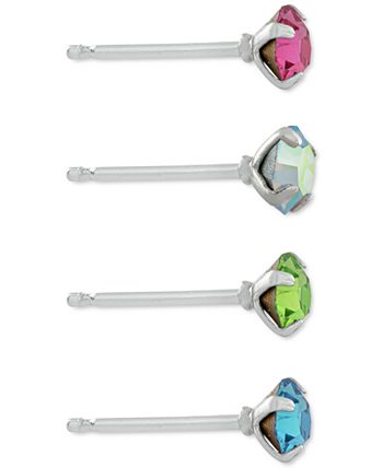 Giani Bernini - 4-Pc. Set Fine Crystal Stud Earrings in Sterling Silver