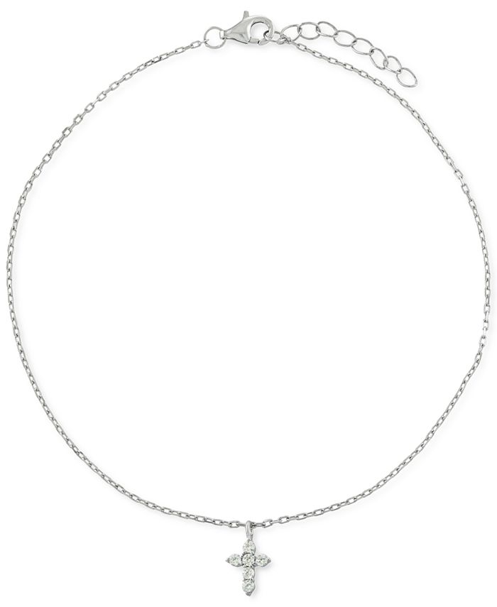 Giani Bernini - Cubic Zirconia Cross Charm Ankle Bracelet in Sterling Silver