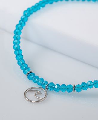 Wave Charm Color Crystal Beaded Ankle Bracelet in Sterling Silver