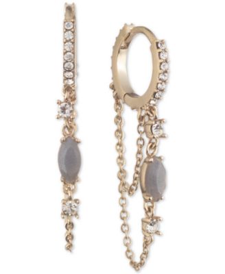 Givenchy - Gold-Tone Gray Stone & Crystal Chain Hoop Earrings