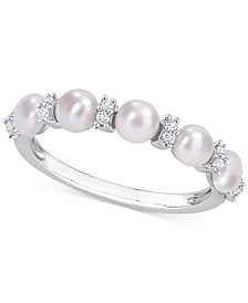 Cultured Freshwater Pearl (3-1/2-4mm) & White Topaz (1/8 ct. t.w.) Ring in Sterling Silver