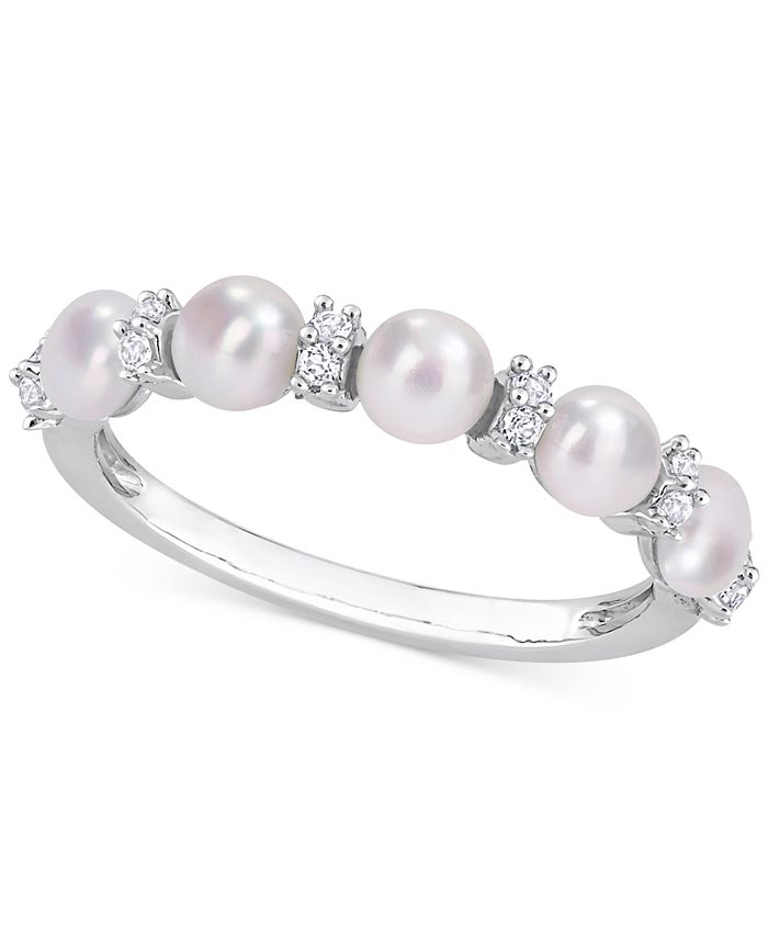Cultured Freshwater Pearl Ring White Topaz Sterling Silver