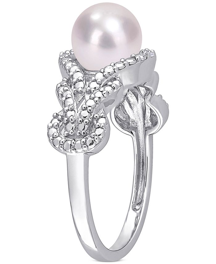 Macy's Cultured Freshwater Pearl (7mm) & Diamond Accent Openwork Ring ...