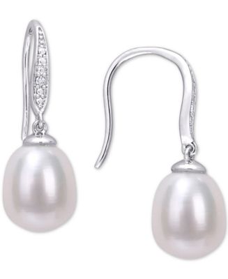 Cultured Freshwater Pearl (8-1/2mm) & Diamond Accent Drop Earrings in ...