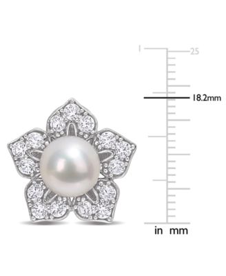 Cultured Freshwater Pearl (8-1/2mm) & Lab-Created White Sapphire (2-3/4 ct. t.w.) Flower Stud Earrings in Sterling Silver