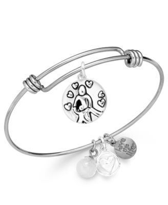 Unwritten - Mom Charm and Rose Quartz (8mm) Bangle Bracelet in Stainless Steel