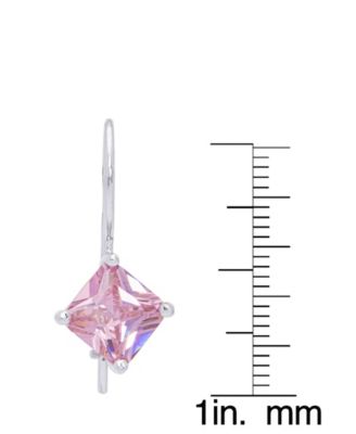 Simulated Gemstone Square Lever Back Silver Plate Earrings