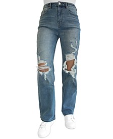 Juniors' Ripped 90s Wide Leg Jeans